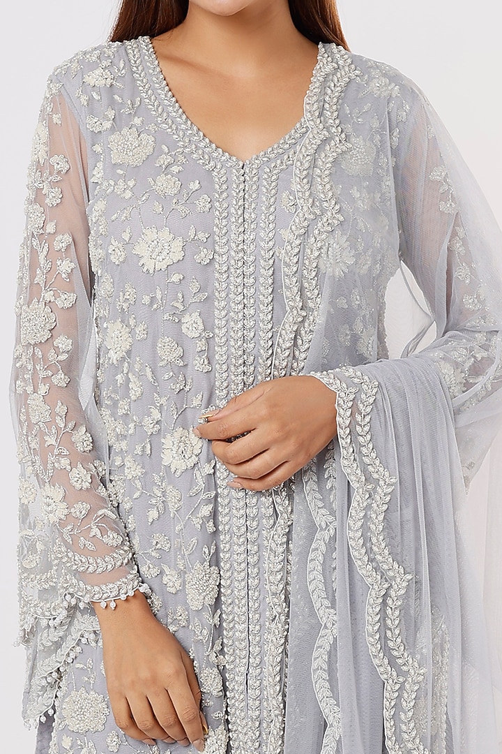 Grey Organza Bridal Sharara Set by Malasa at Pernia's Pop Up Shop
