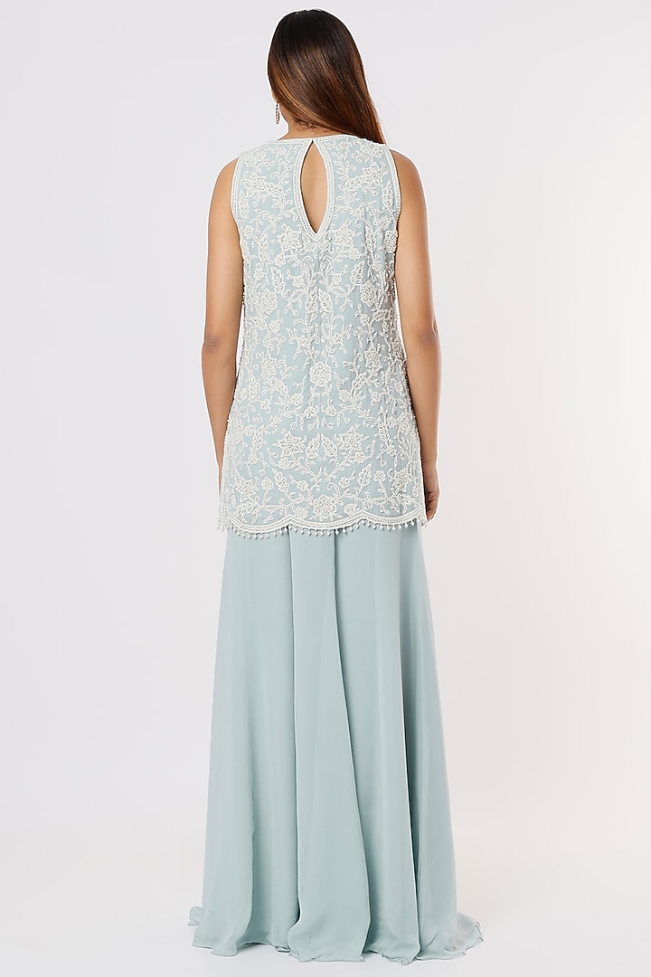 Ice Blue Georgette Wedding Sharara Set by Malasa at Pernia's Pop Up Shop