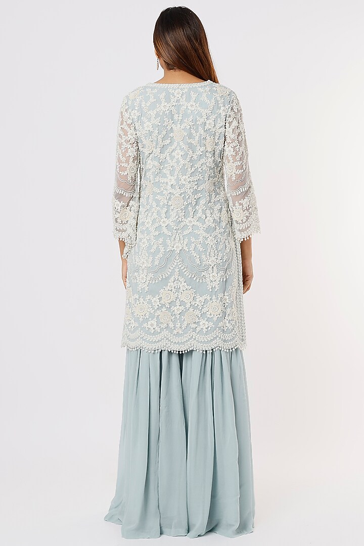 Ice Blue Bridal Sharara Set In Georgette by Malasa at Pernia's Pop Up Shop