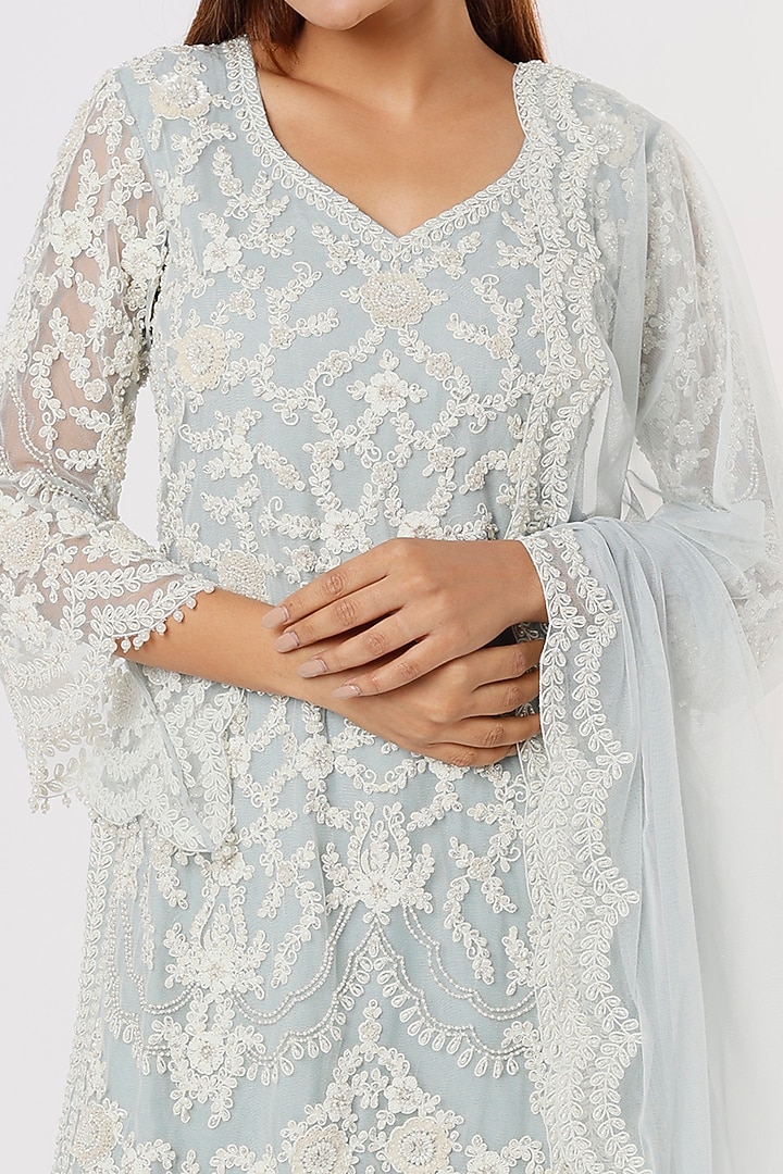 Ice Blue Bridal Sharara Set In Georgette by Malasa at Pernia's Pop Up Shop