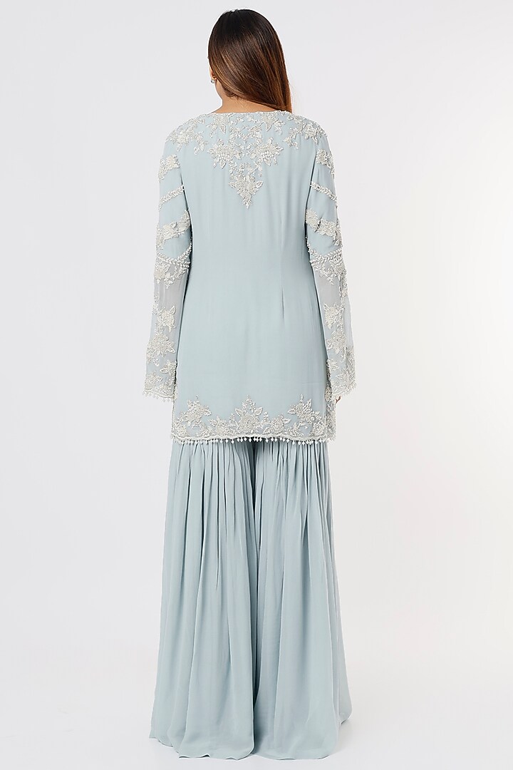 Ice Blue Wedding Sharara Set In Georgette by Malasa at Pernia's Pop Up Shop
