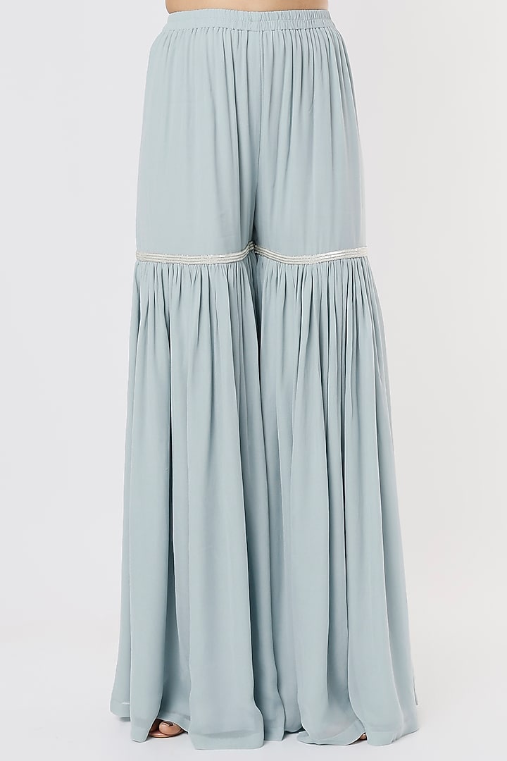 Ice Blue Wedding Sharara Set In Georgette by Malasa at Pernia's Pop Up Shop