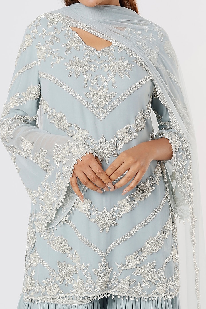 Ice Blue Wedding Sharara Set In Georgette by Malasa at Pernia's Pop Up Shop