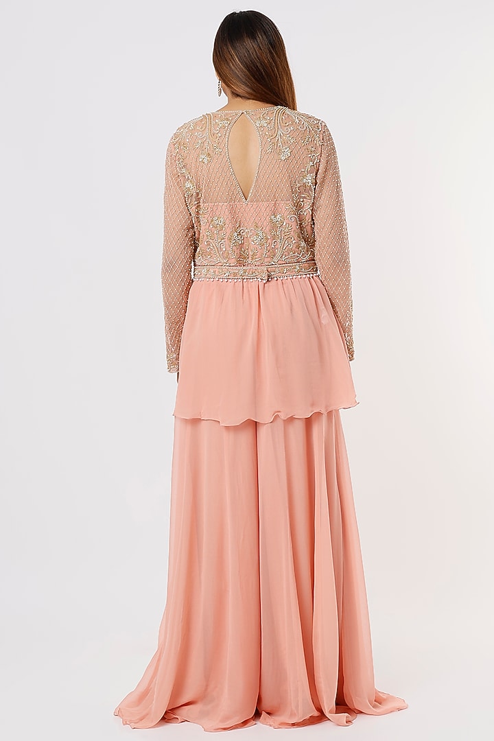 Pink Wedding Sharara Set In Georgette by Malasa at Pernia's Pop Up Shop