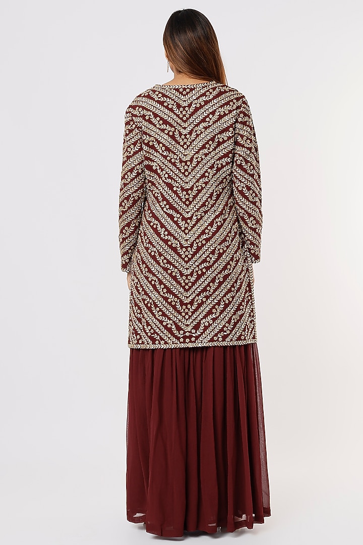 Burgundy Georgette Bridal Sharara Set by Malasa at Pernia's Pop Up Shop