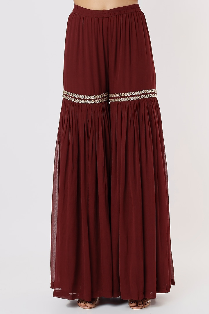 Burgundy Georgette Bridal Sharara Set by Malasa at Pernia's Pop Up Shop