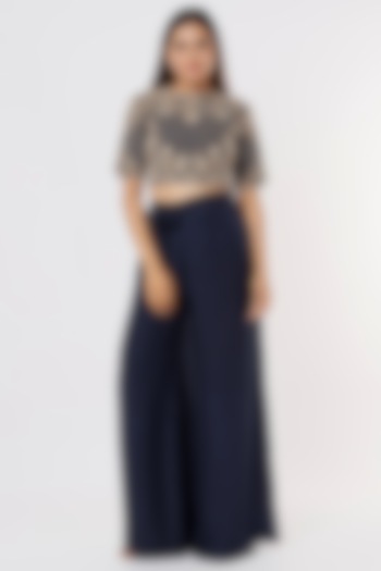 Blue Pant Set In Silk Satin by Malasa at Pernia's Pop Up Shop