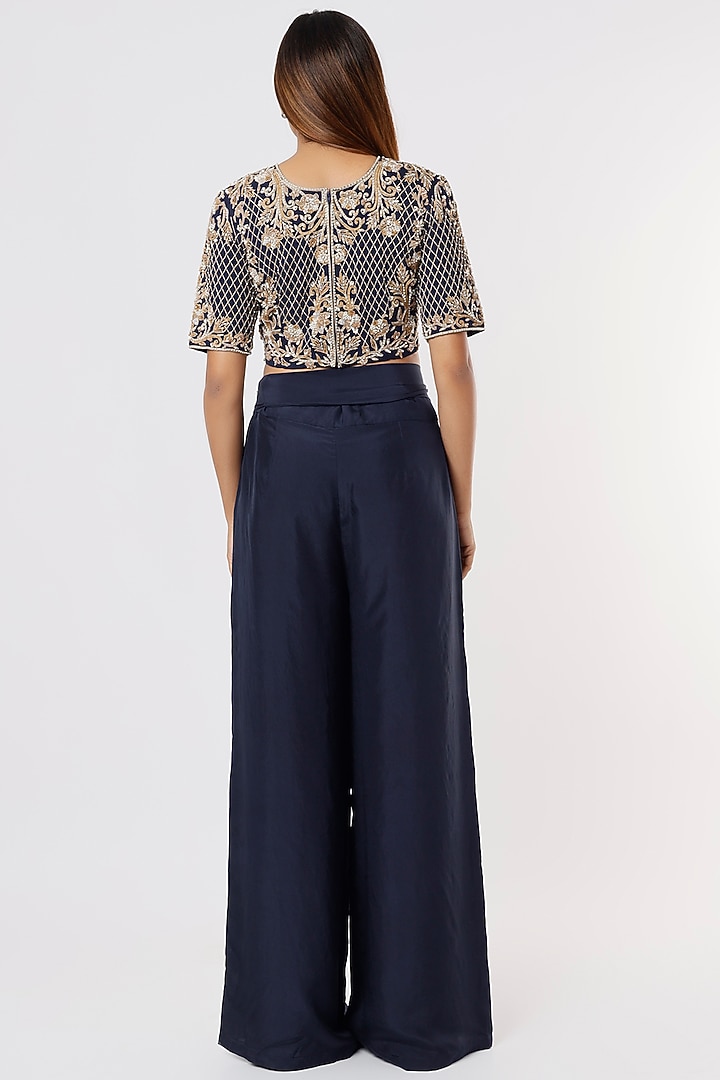 Blue Pant Set In Silk Satin by Malasa at Pernia's Pop Up Shop