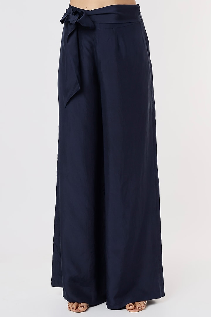 Blue Pant Set In Silk Satin by Malasa at Pernia's Pop Up Shop