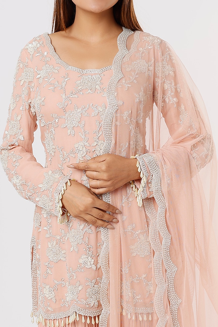 Pink Georgette Bridal Sharara Set by Malasa at Pernia's Pop Up Shop