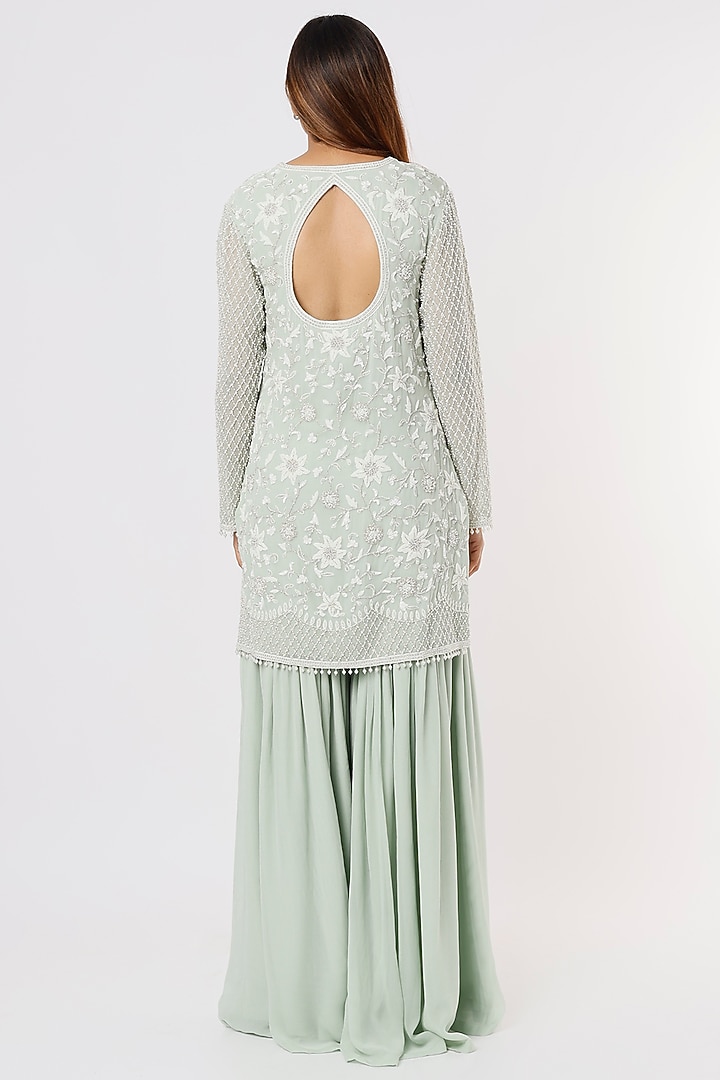 Seafoam Wedding Sharara Set In Georgette by Malasa at Pernia's Pop Up Shop