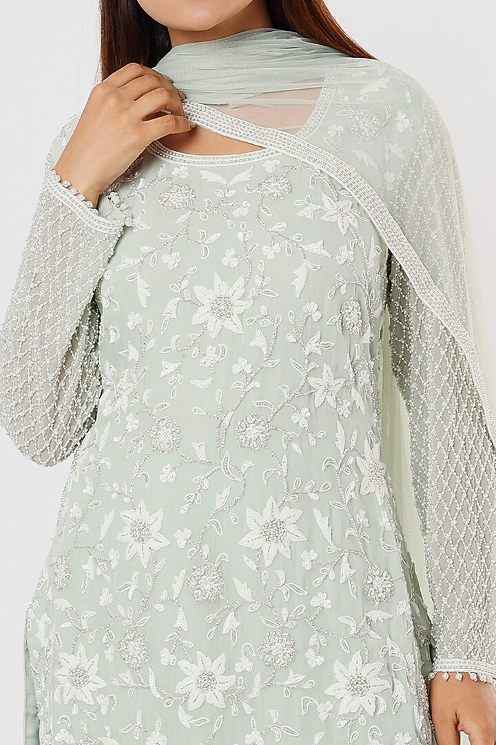 Seafoam Wedding Sharara Set In Georgette by Malasa at Pernia's Pop Up Shop