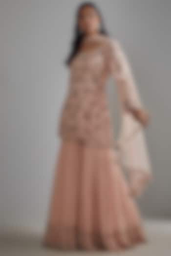 Pink Georgette Embroidered Bridal Sharara Set by Malasa at Pernia's Pop Up Shop
