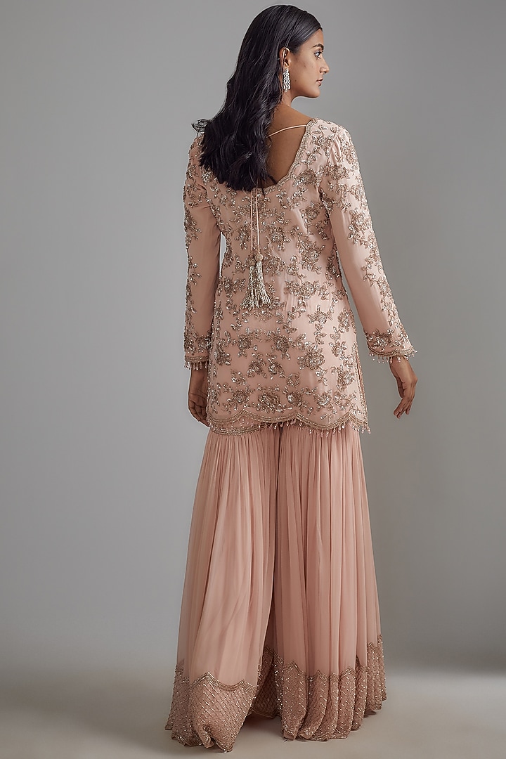 Pink Georgette Embroidered Bridal Sharara Set by Malasa at Pernia's Pop Up Shop