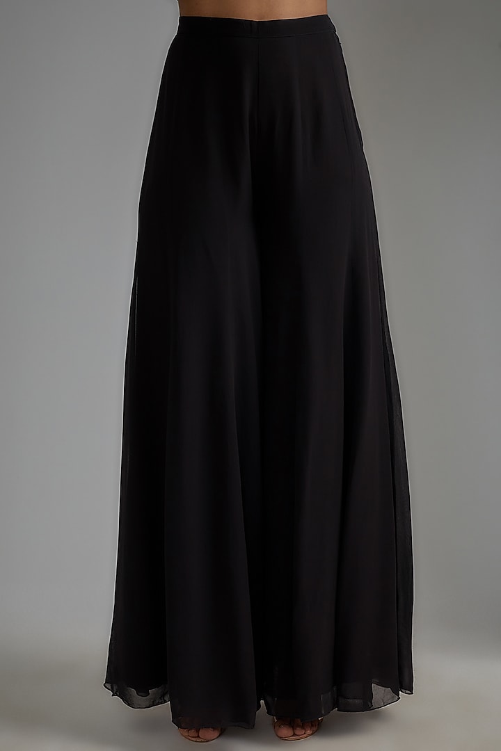 Black Georgette Embroidered Wedding Sharara Set by Malasa at Pernia's Pop Up Shop