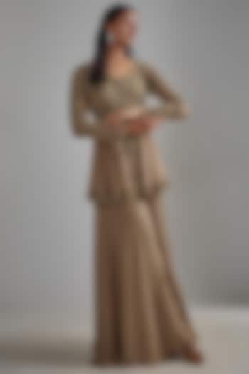 Beige Georgette Embroidered Wedding Sharara Set by Malasa at Pernia's Pop Up Shop