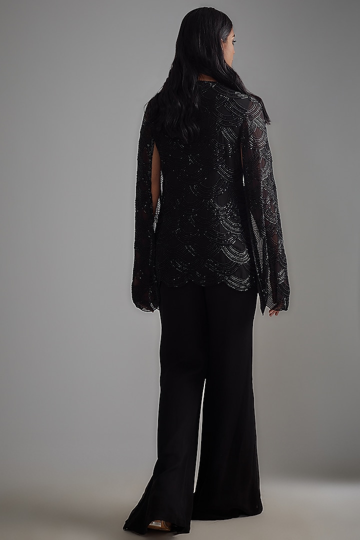 Black Georgette Embroidered Jacket Set by Malasa at Pernia's Pop Up Shop