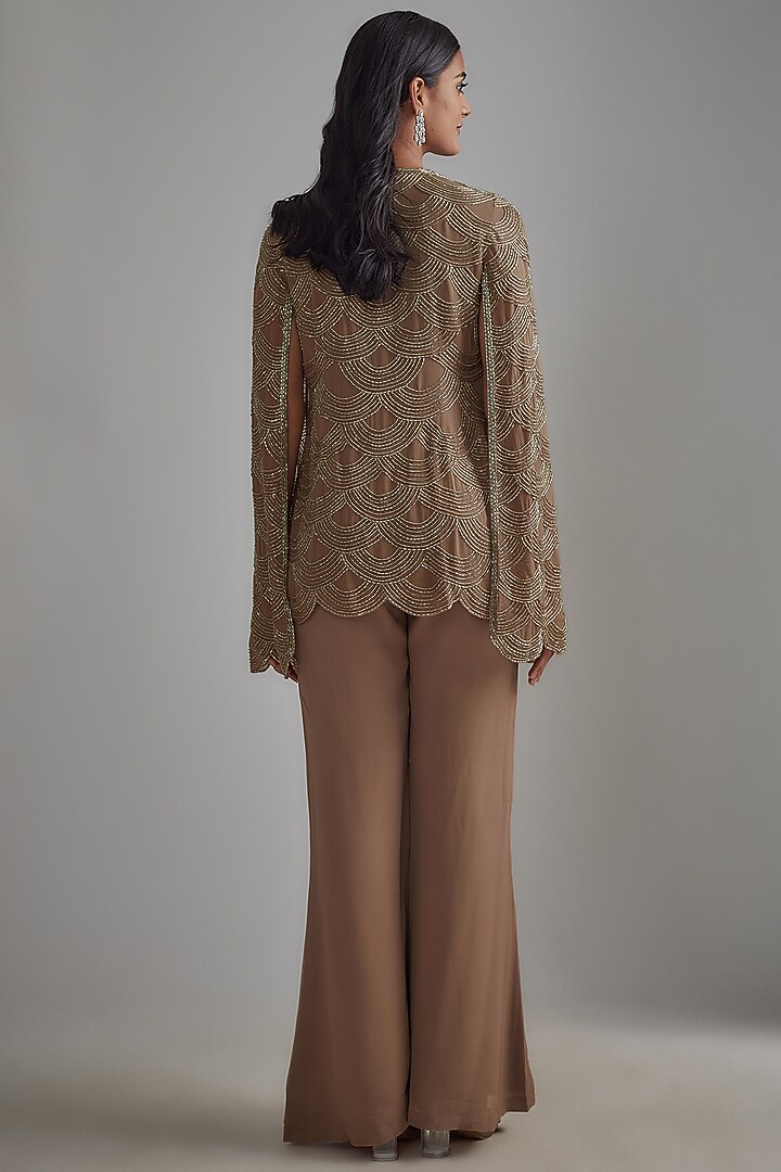 Golden Georgette Embroidered Jacket Set by Malasa at Pernia's Pop Up Shop