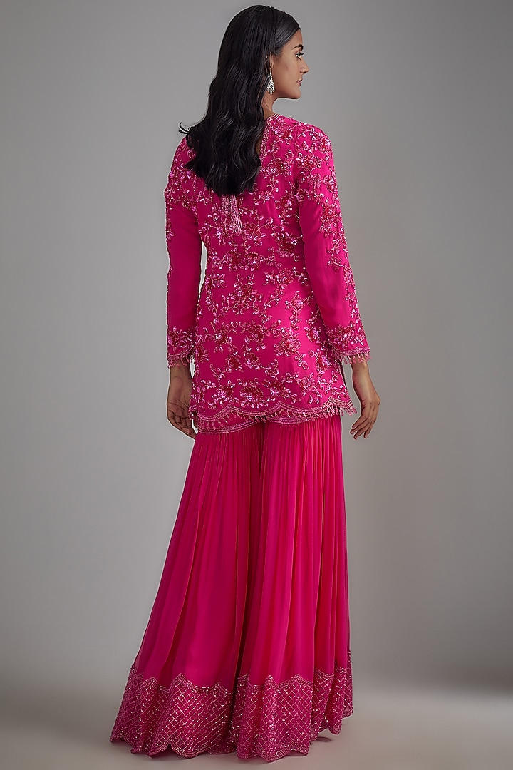 Pink Georgette Embroidered Bridal Sharara Set by Malasa at Pernia's Pop Up Shop