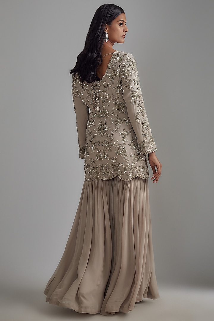 Grey Georgette Embroidered Wedding Sharara Set by Malasa at Pernia's Pop Up Shop