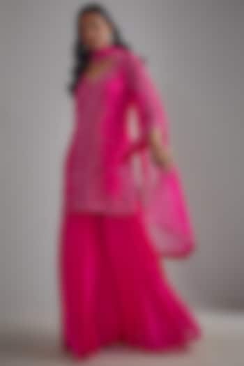 Pink Georgette Sharara Set by Malasa
