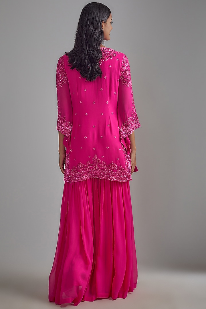 Pink Georgette Wedding Sharara Set by Malasa at Pernia's Pop Up Shop