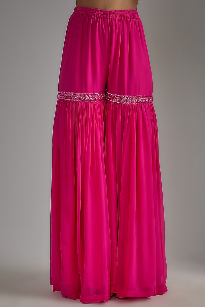 Pink Georgette Wedding Sharara Set by Malasa at Pernia's Pop Up Shop