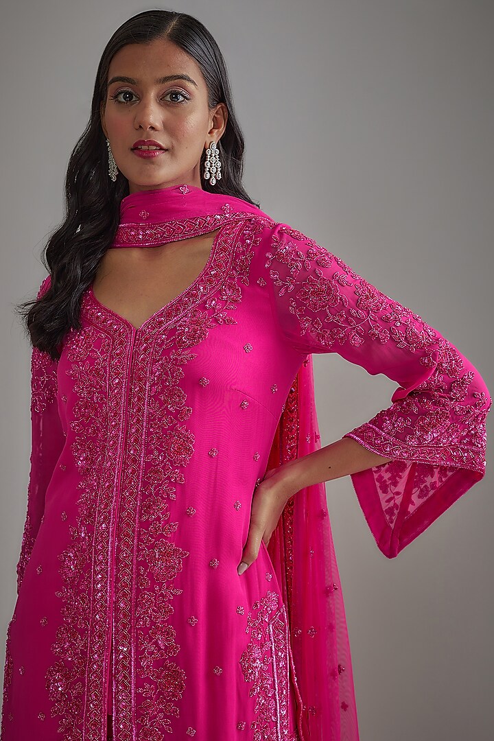 Pink Georgette Wedding Sharara Set by Malasa at Pernia's Pop Up Shop
