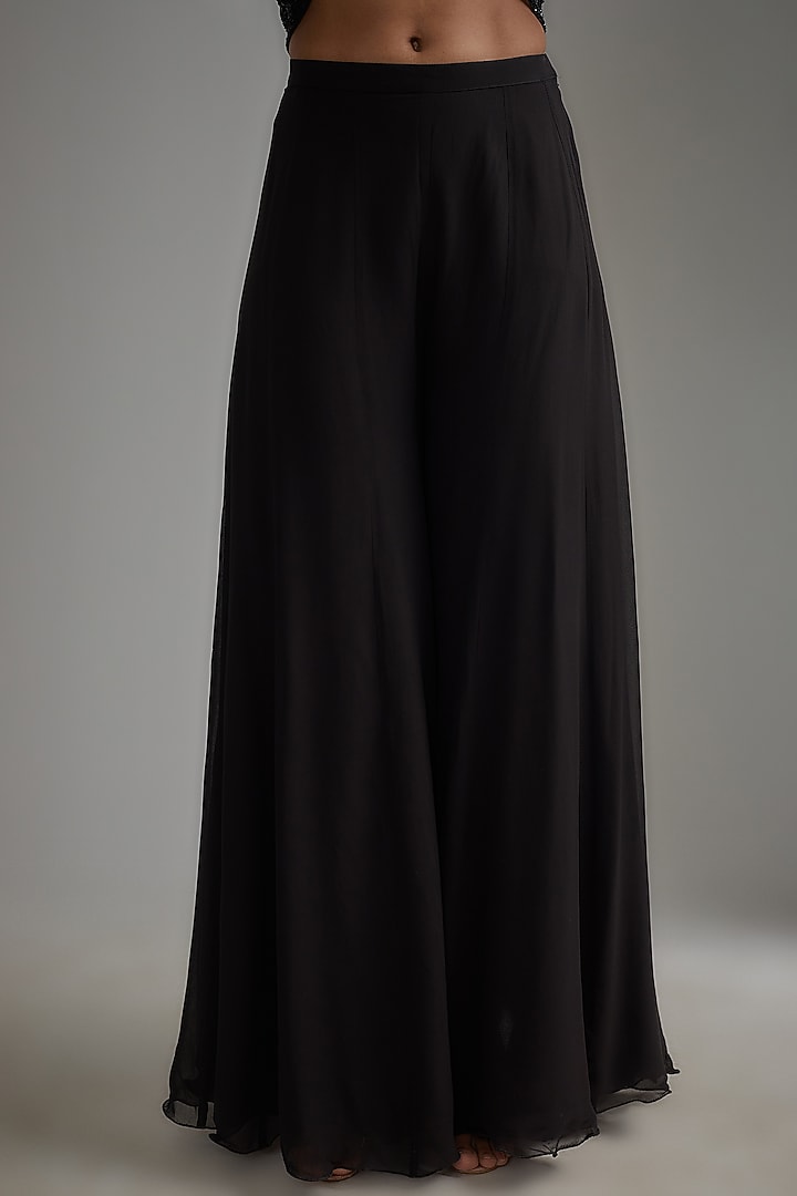 Black Georgette Wedding Sharara Set by Malasa at Pernia's Pop Up Shop