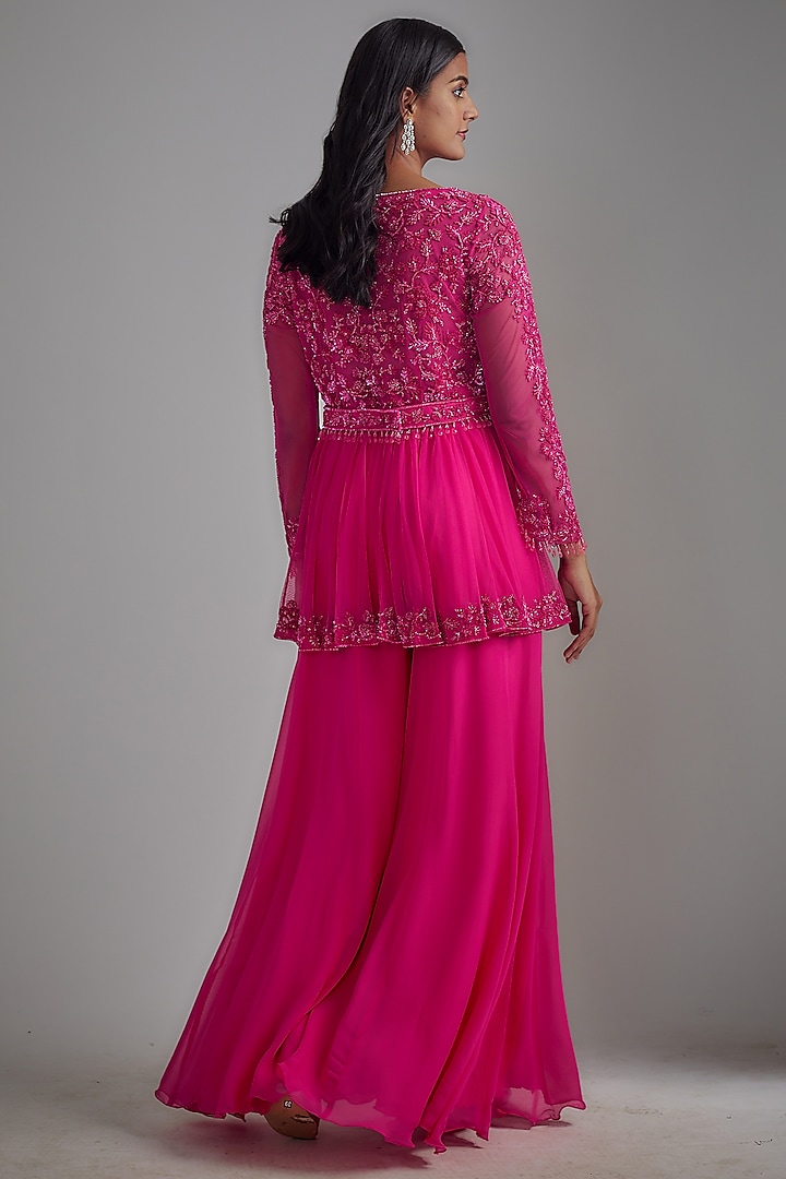 Pink Georgette Wedding Sharara Set by Malasa at Pernia's Pop Up Shop