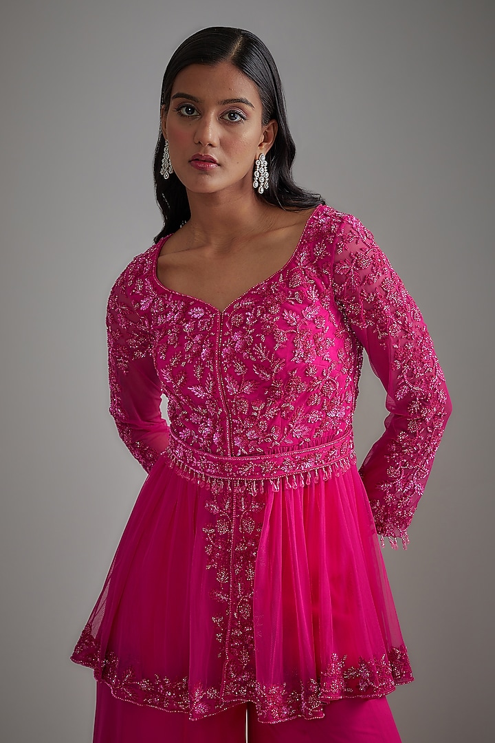 Pink Georgette Wedding Sharara Set by Malasa at Pernia's Pop Up Shop