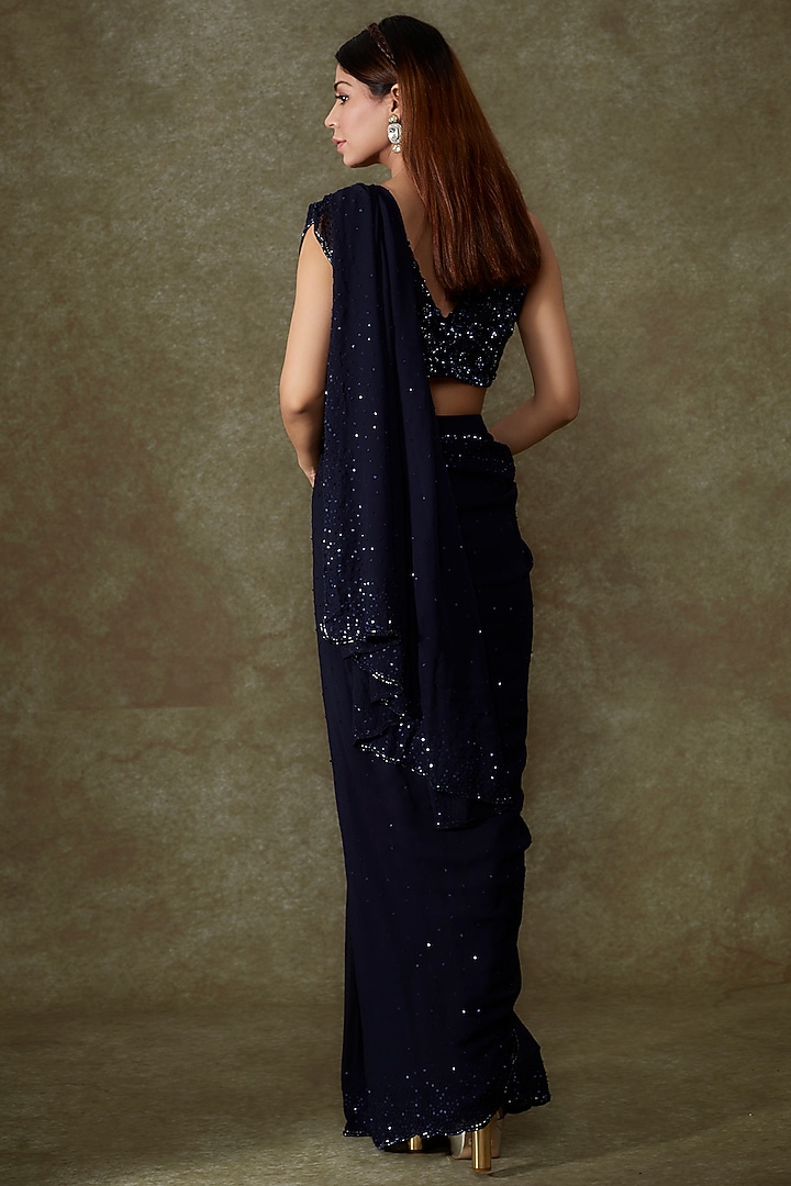 Blue Georgette Wedding Saree Set by Malasa at Pernia's Pop Up Shop