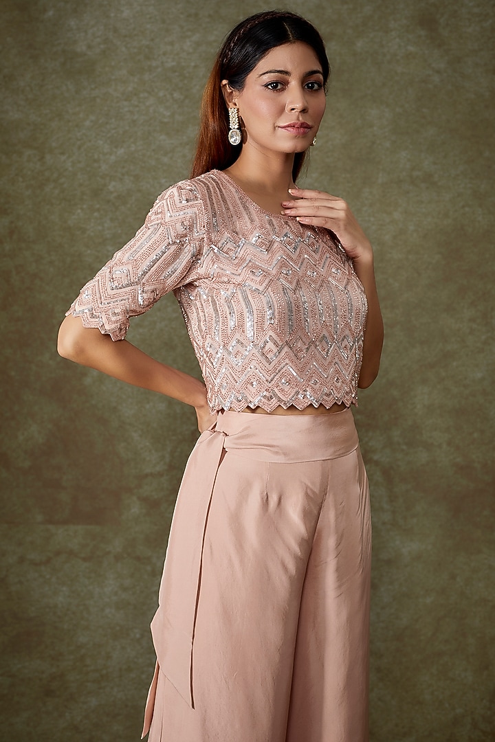 Pink Silk Satin Pant Set by Malasa at Pernia's Pop Up Shop