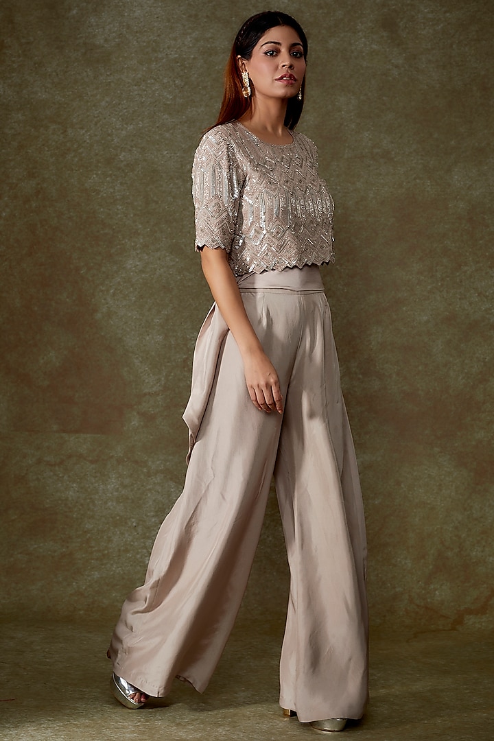 Grey Silk Satin Pant Set by Malasa at Pernia's Pop Up Shop