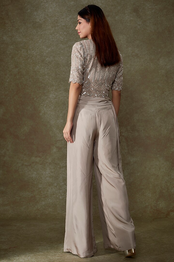 Grey Silk Satin Pant Set by Malasa at Pernia's Pop Up Shop