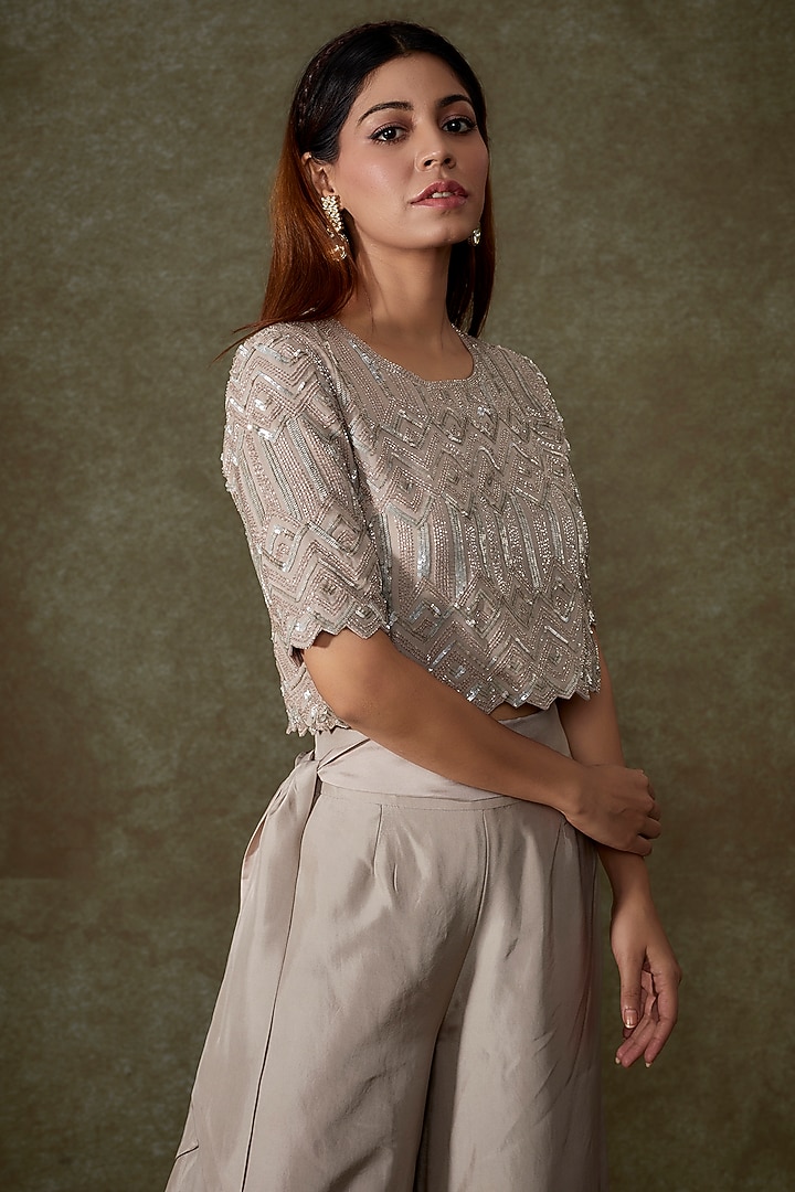 Grey Silk Satin Pant Set by Malasa at Pernia's Pop Up Shop