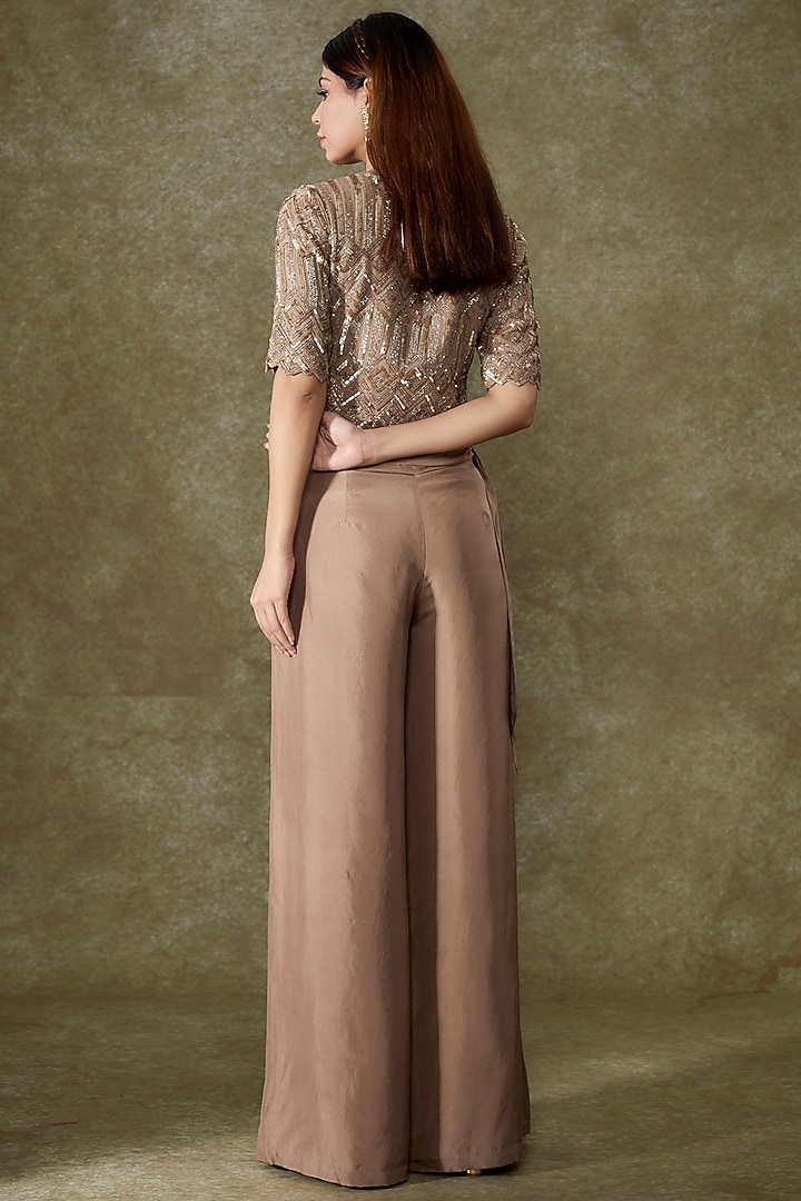 Champagne Silk Satin Pant Set by Malasa at Pernia's Pop Up Shop