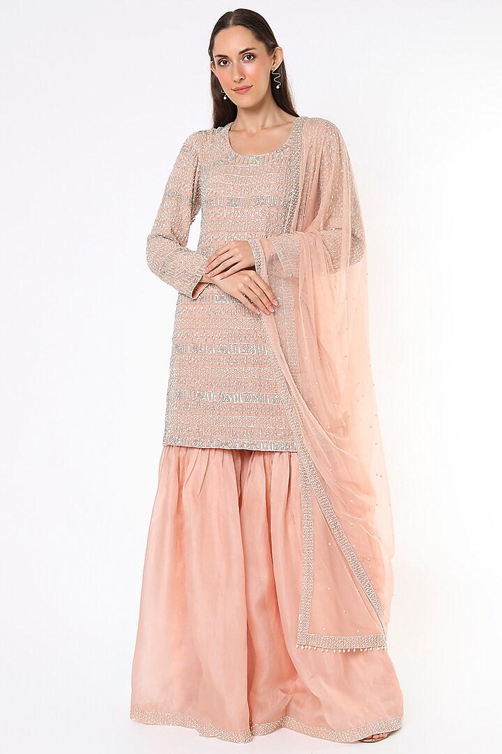 Blush Pink Organza Bridal Sharara Set by Malasa at Pernia's Pop Up Shop