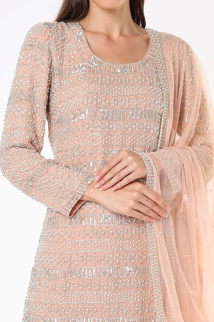 Blush Pink Organza Bridal Sharara Set by Malasa at Pernia's Pop Up Shop