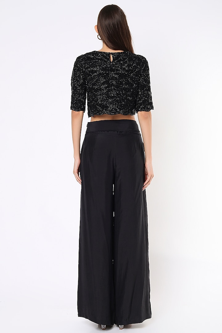 Black Silk Satin Pant Set by Malasa at Pernia's Pop Up Shop