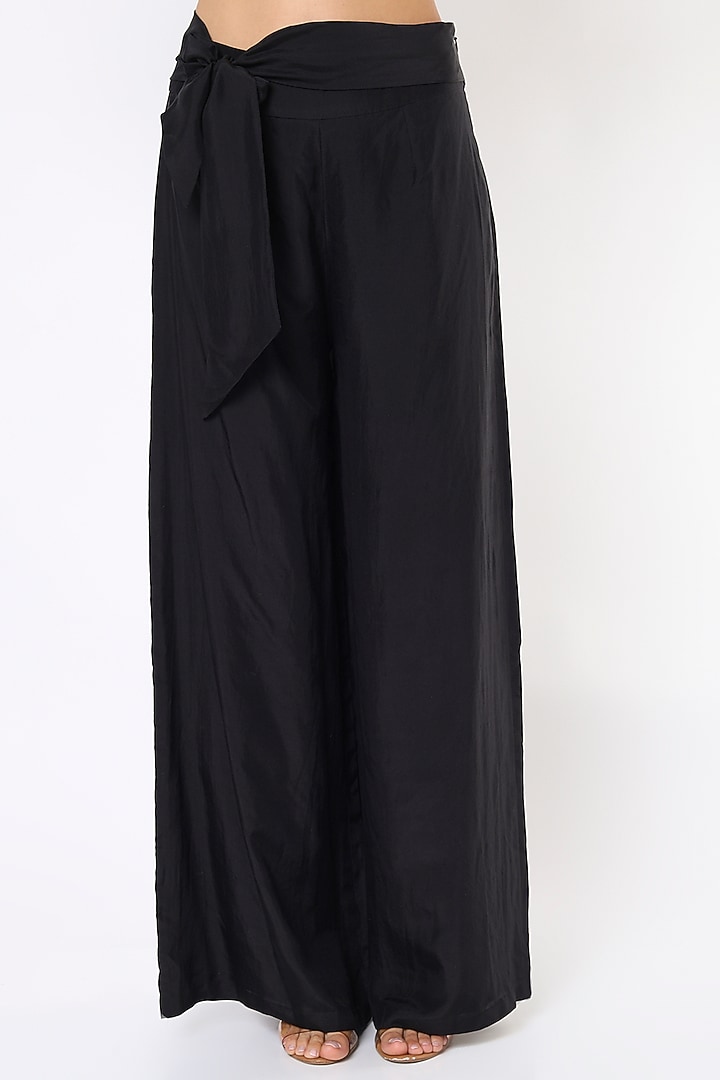 Black Silk Satin Pant Set by Malasa at Pernia's Pop Up Shop