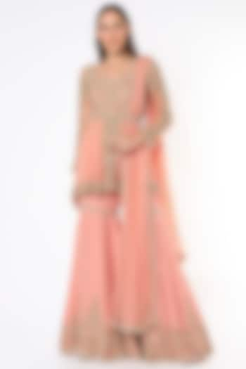 Peach Georgette Sharara Set by Malasa at Pernia's Pop Up Shop