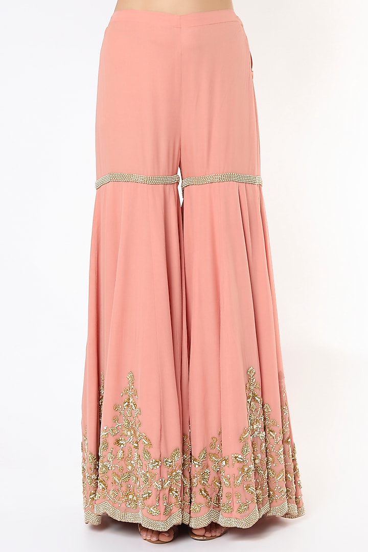 Peach Georgette Bridal Sharara Set by Malasa at Pernia's Pop Up Shop