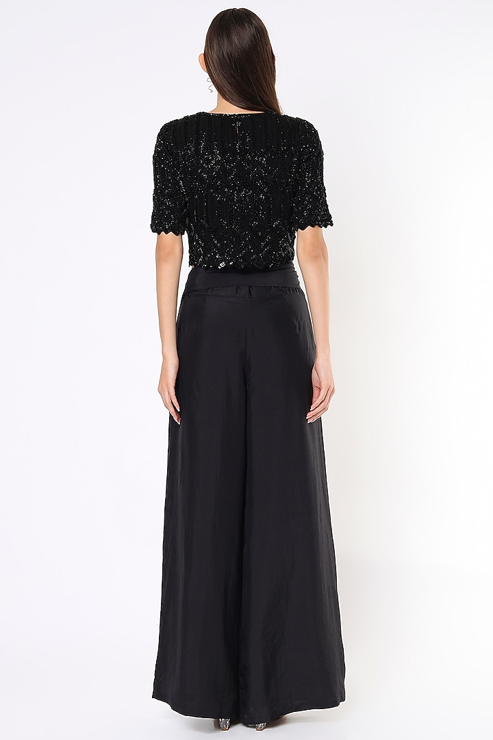 Black Pant Set In Silk Satin by Malasa at Pernia's Pop Up Shop