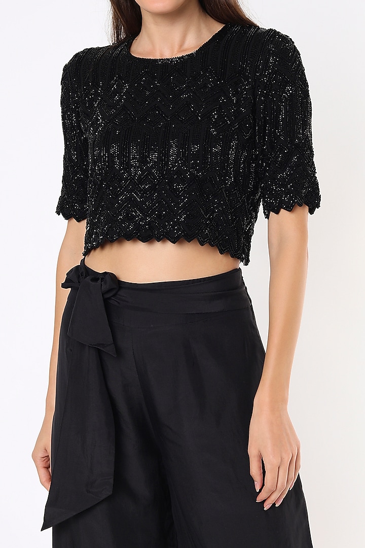 Black Pant Set In Silk Satin by Malasa at Pernia's Pop Up Shop