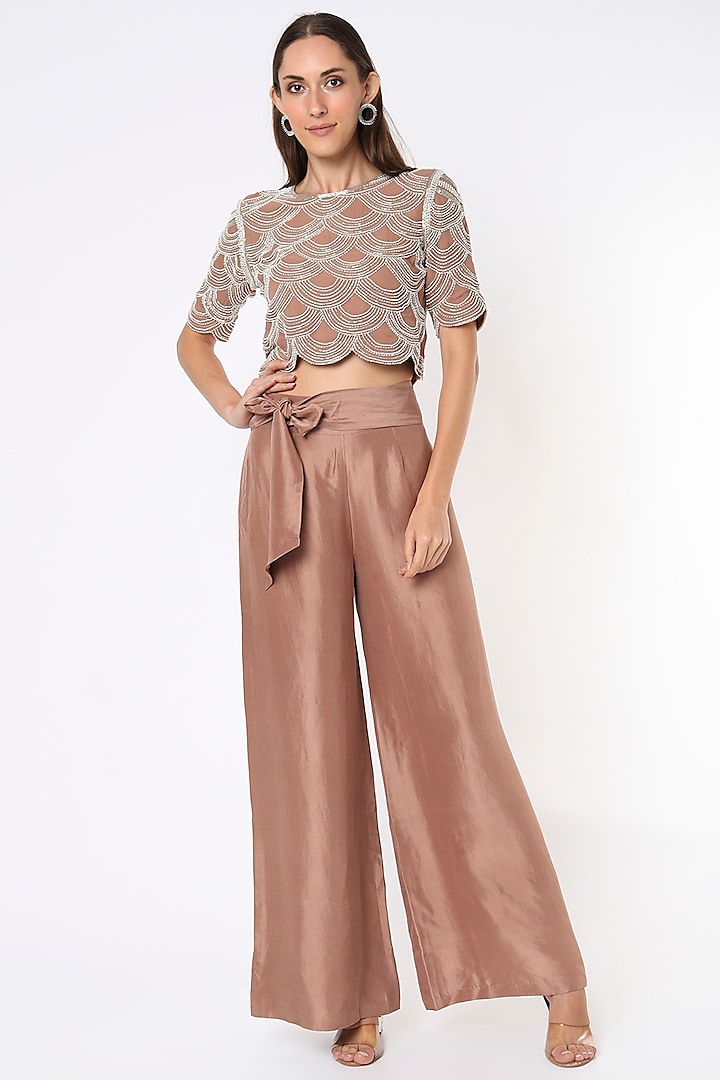 Blush Pink Silk Satin Pant Set by Malasa