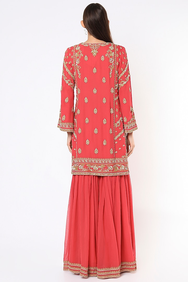 Pink Georgette Wedding Sharara Set by Malasa at Pernia's Pop Up Shop