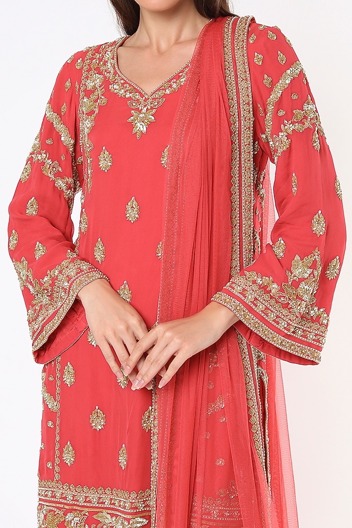 Pink Georgette Wedding Sharara Set by Malasa at Pernia's Pop Up Shop