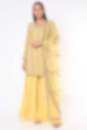Yellow Georgette Sharara Set by Malasa