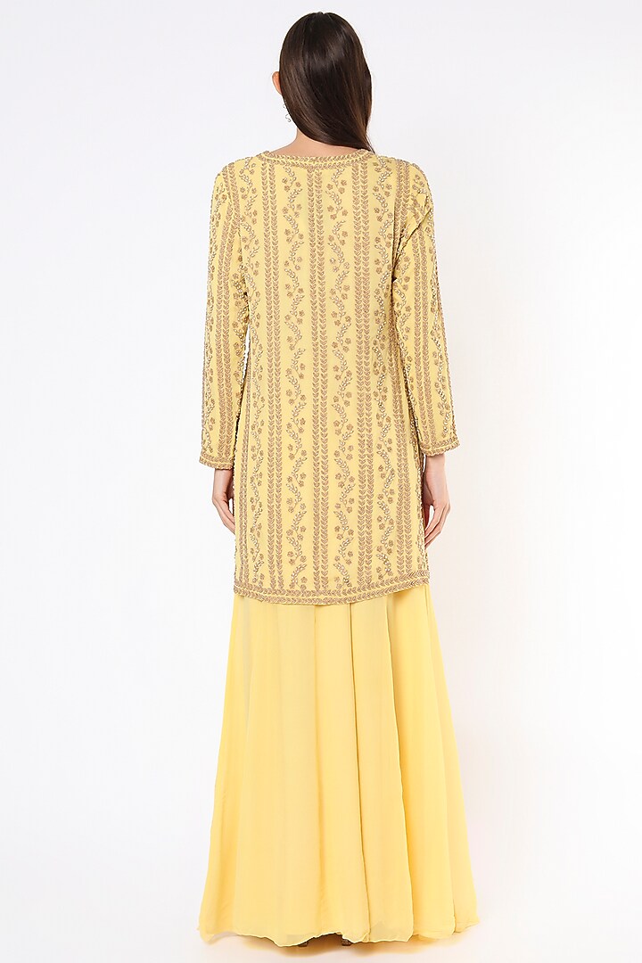 Yellow Georgette Wedding Sharara Set by Malasa at Pernia's Pop Up Shop